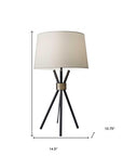 Black Metal Tripod Leg With Antique Brass Accent Table Lamp