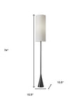 74" Black Floor Lamp With White Fabric Shade