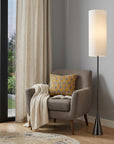 74" Black Floor Lamp With White Fabric Shade