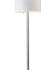 61" Silver Two Light Floor Lamp With White Fabric Drum Shade