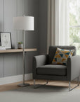 61" Silver Two Light Floor Lamp With White Fabric Drum Shade