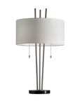 Stylish Triple Pole Brushed Steel Metal Table Lamp