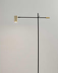 63" Black And Gold Adjustable LED Task Floor Lamp With Antiqued Brass Metal Cylinder Shade