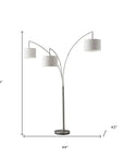 74" Silver Three Light Tree Floor Lamp With White Linen Drum Shade