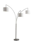 74" Silver Three Light Tree Floor Lamp With White Linen Drum Shade