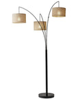 74" Silver Three Light Tree Floor Lamp With White Linen Drum Shade
