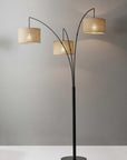 74" Silver Three Light Tree Floor Lamp With White Linen Drum Shade