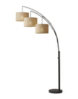 74" Silver Three Light Tree Floor Lamp With White Linen Drum Shade