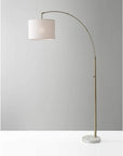 74" Brass Metal Arc Floor Lamp With Off White Linen Drum Shade