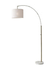 74" Brass Metal Arc Floor Lamp With Off White Linen Drum Shade
