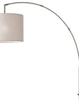 74" Brass Metal Arc Floor Lamp With Off White Linen Drum Shade