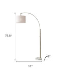 74" Brass Metal Arc Floor Lamp With Off White Linen Drum Shade