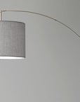74" Brass Metal Arc Floor Lamp With Off White Linen Drum Shade
