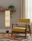 59" Brass Column With Beige Fabric Shade