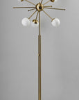 64" Brass Six Light LED Novelty Floor Lamp With White Glass Globe Shades
