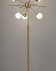 64" Brass Six Light LED Novelty Floor Lamp With White Glass Globe Shades