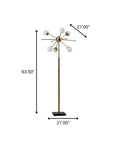 64" Brass Six Light LED Novelty Floor Lamp With White Glass Globe Shades