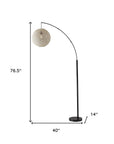 77" Antiqued Bronze Arched Floor Lamp With Groovy Beige Abstract Wicker Globe Shade