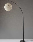 77" Antiqued Bronze Arched Floor Lamp With Groovy Beige Abstract Wicker Globe Shade