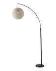 77" Antiqued Bronze Arched Floor Lamp With Groovy Beige Abstract Wicker Globe Shade