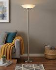 Frosted Glass Shade Uplighting Torchiere In Brushed Steel