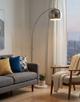 78" Brass Metal Arc Floor Lamp With Brass Metal Bowl Shade