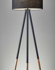 Black Metal Tripod Floor Lamp With Black Fabric Drum Shade