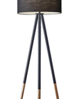 Black Metal Tripod Floor Lamp With Black Fabric Drum Shade