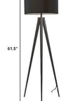 60" Natural Metal Tripod Floor Lamp With White Fabric Drum Shade