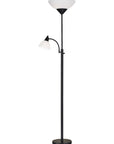 71" Silver Metal Two Light Torchiere Floor Lamp With White Bowl Shade
