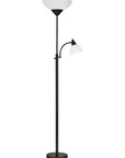 71" Silver Metal Two Light Torchiere Floor Lamp With White Bowl Shade