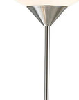 71" Silver Metal Two Light Torchiere Floor Lamp With White Bowl Shade