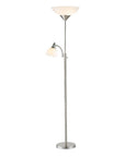 71" Silver Metal Two Light Torchiere Floor Lamp With White Bowl Shade