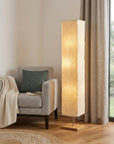 57" Brown And White Two Light Column Floor Lamp With White Paper Rectangular Shade