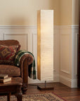 57" Brown And White Two Light Column Floor Lamp With White Paper Rectangular Shade