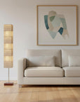 72" Brown And Silver Three Light Column Floor Lamp With Beige Paper Rectangular Shade
