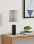 Black Wood Circular Block Table Lamp