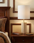 Black Wood Circular Block Table Lamp