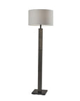 62" Black Wood And Metal Floor Lamp With Light Gray Fabric Drum Shade