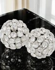 Set of Two Silver And Clear Faux Crystal And Metal Orb Decorative Tabletop Sculptures