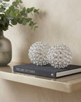 Set of Two Silver And Clear Faux Crystal And Metal Orb Decorative Tabletop Sculptures