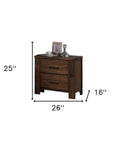 25" Brown Wood Two Drawer Nightstand