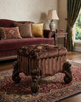 22" Chocolate Fabric Damask Footstool