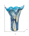 17" Blue And Green Cylinder Crystal Glass Table Vase