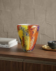 8" Orange Red and Yellow Murano Glass Abstract Oval Table Vase
