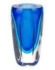 6" Blue And Clear Cylinder Crystal Glass Table Vase