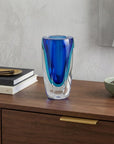 6" Blue And Clear Cylinder Crystal Glass Table Vase
