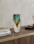 6" Clear Amber and Green Abstract Murano Glass Table Vase