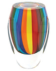6" Blue Clear Red And Yellow Cylinder Crystal Glass Table Vase