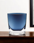 8" Midnight Blue And Clear Oval Crystal Glass Table Vase
